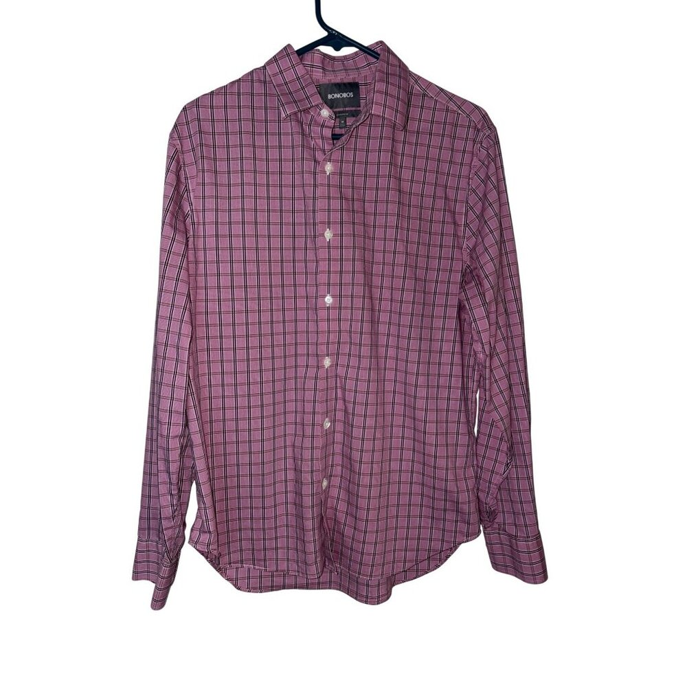 Bonobos Men's Plaid Button-Up Egyptian Cotton Blend Golf Shirt Standard Fit Sz M